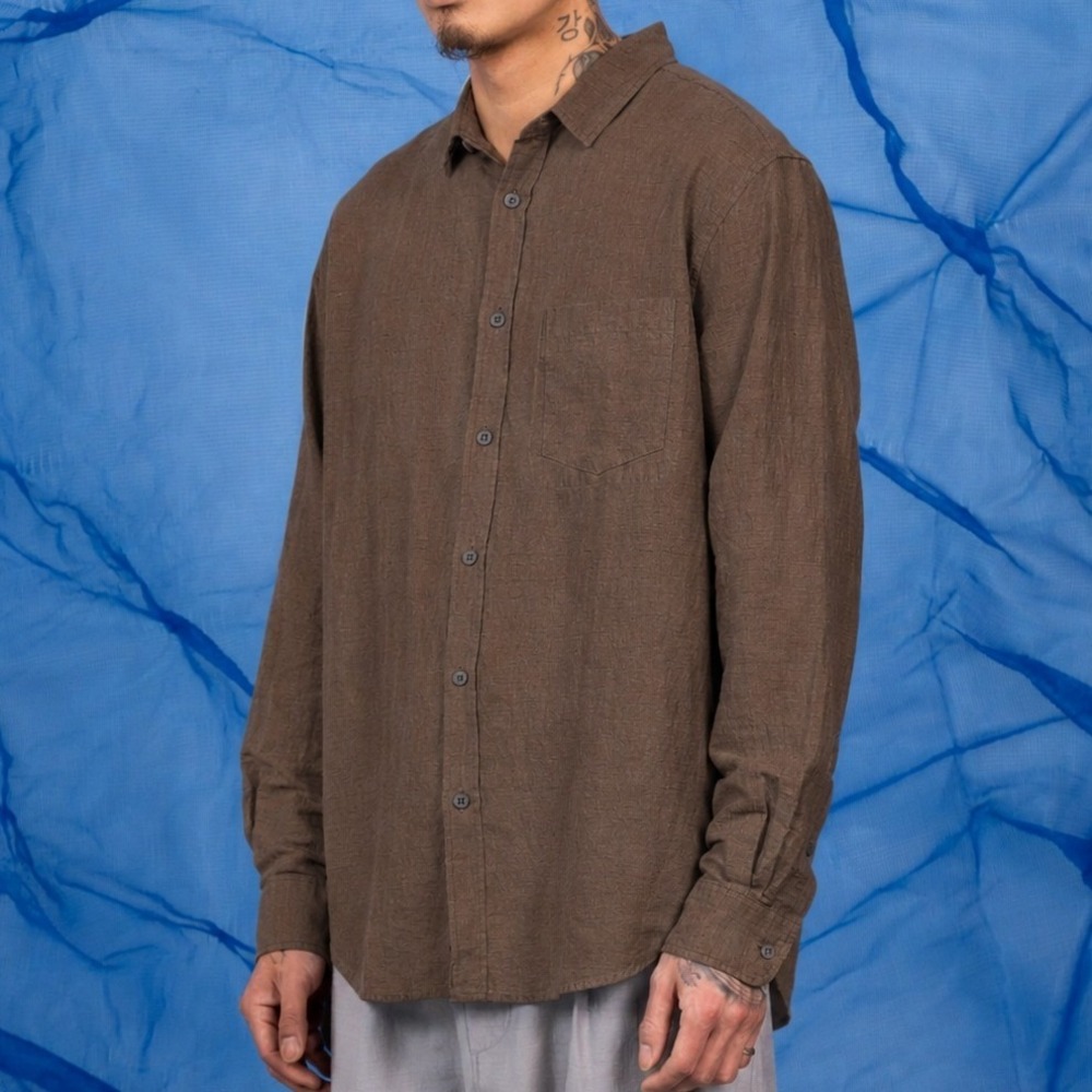 Outlier NYC Brown Injex Boxford Button Down Shirt Linen Blend Size Large
